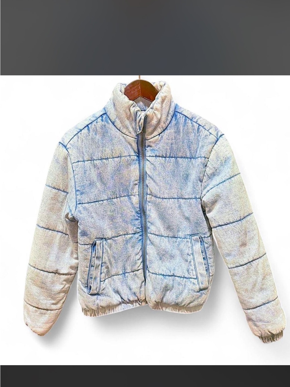 POPSUGAR Acid Wash Denim Puffer Jacket Size XS